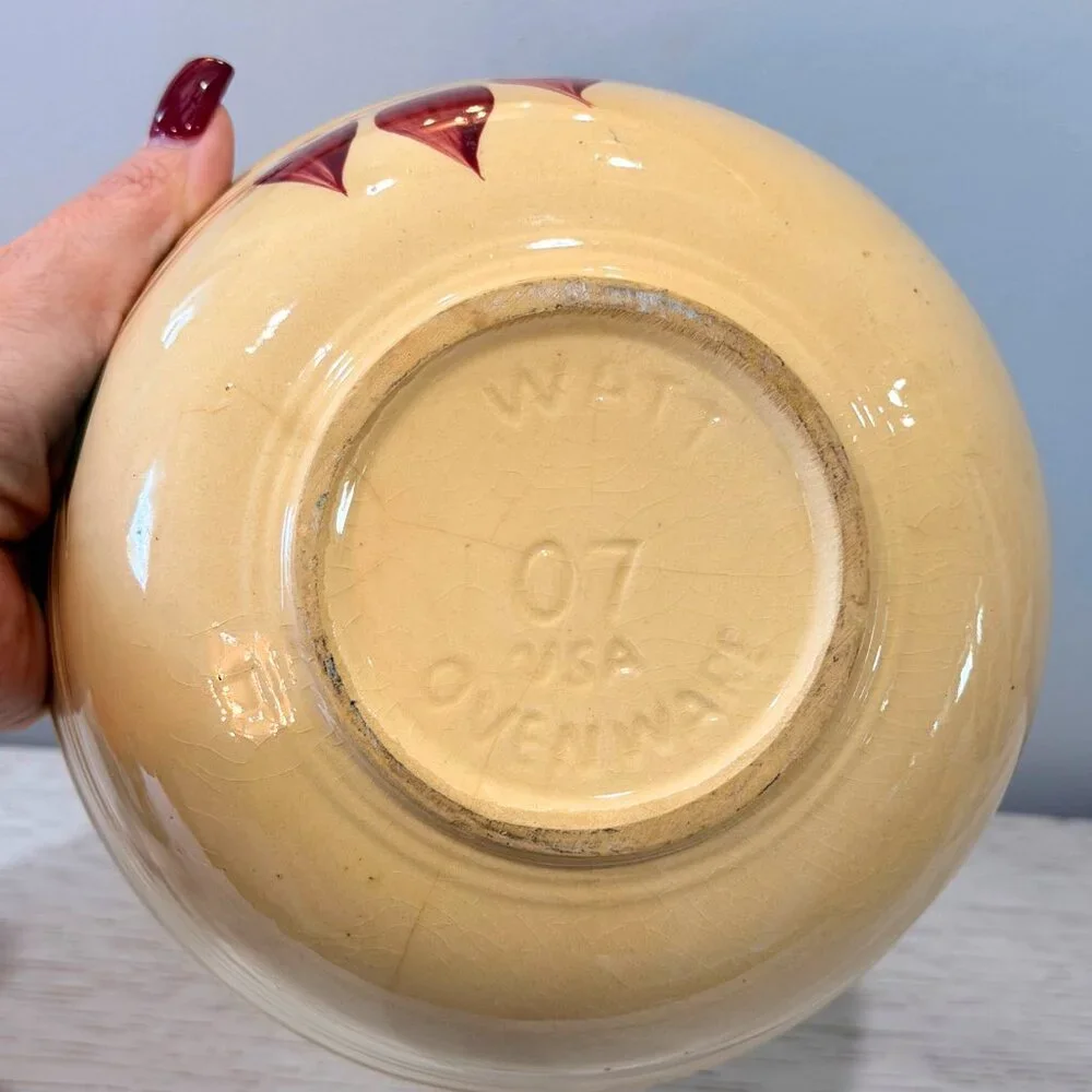 Vintage Lot Watt Pottery Mixing Serving BOWL #7 Oven Ware 3 Leaf APPLE Ribbed